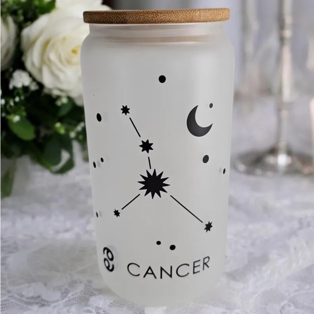 Cancer Zodiac Frosted Glass Jar